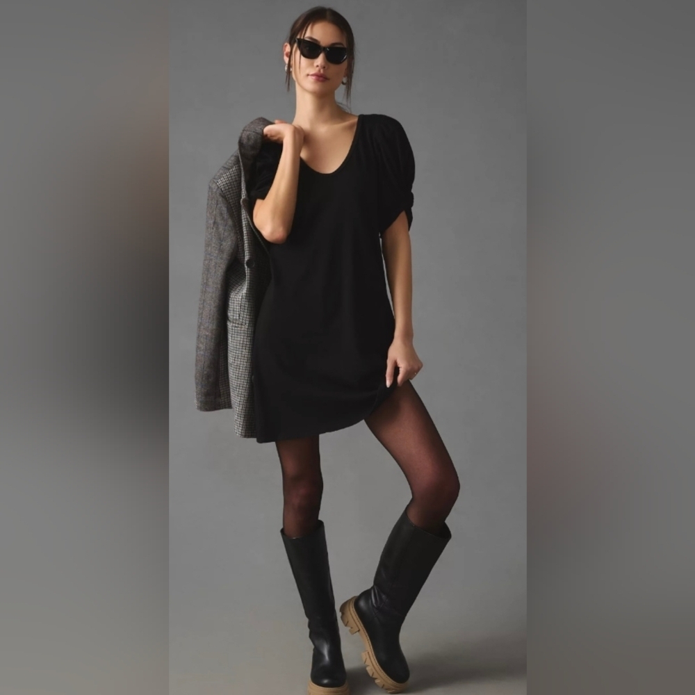 Amadi Anthropologie NWT Twist Puff-Sleeve dress in black size XL